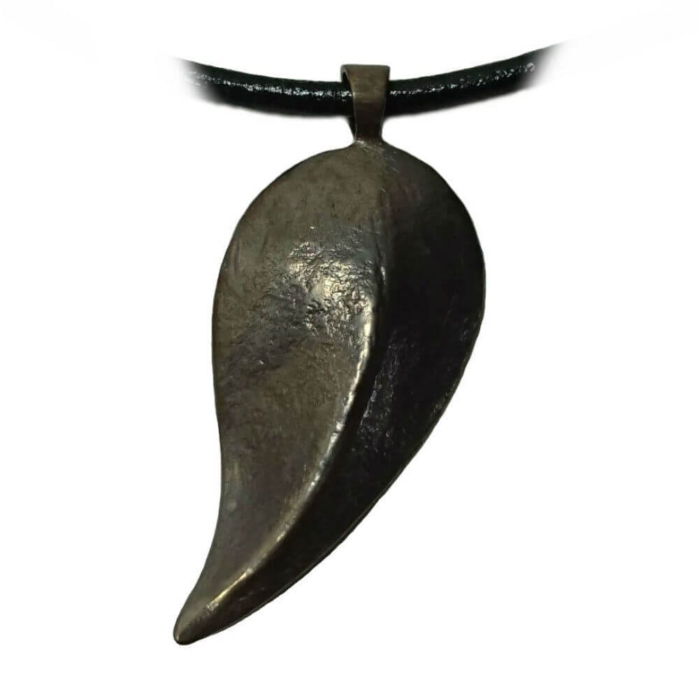 smoked-bronze-leaf-pendant-black-leather-atkinson-art