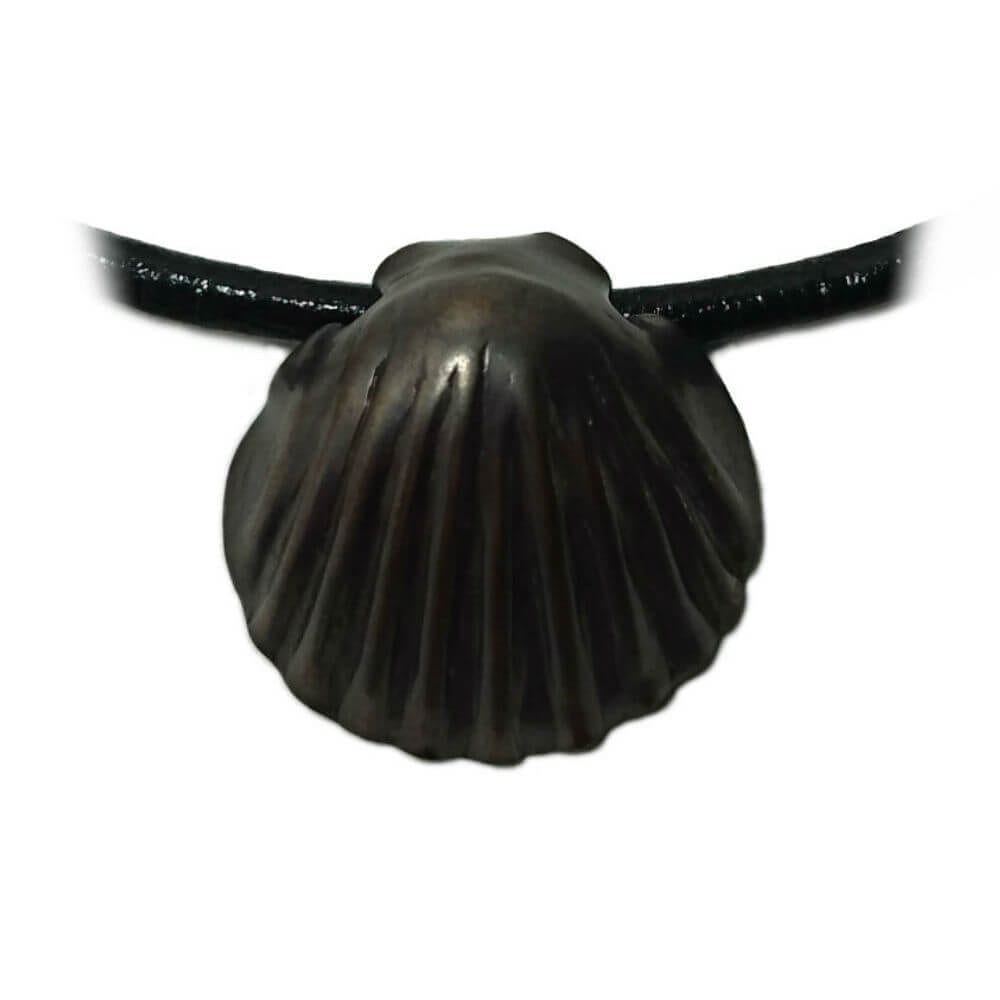 Bronze Shell Pendant - Smoked Bronze on a black leather necklace.