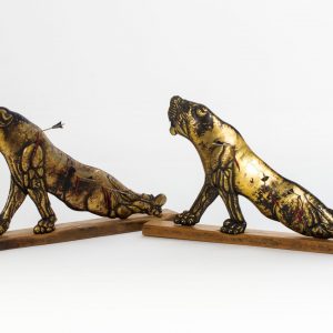 Lioness I and II - Brass Bitumen Oak, movable arrows, by Charles Atkinson of Atkinson-art.co.uk, Cornwall, England, UK