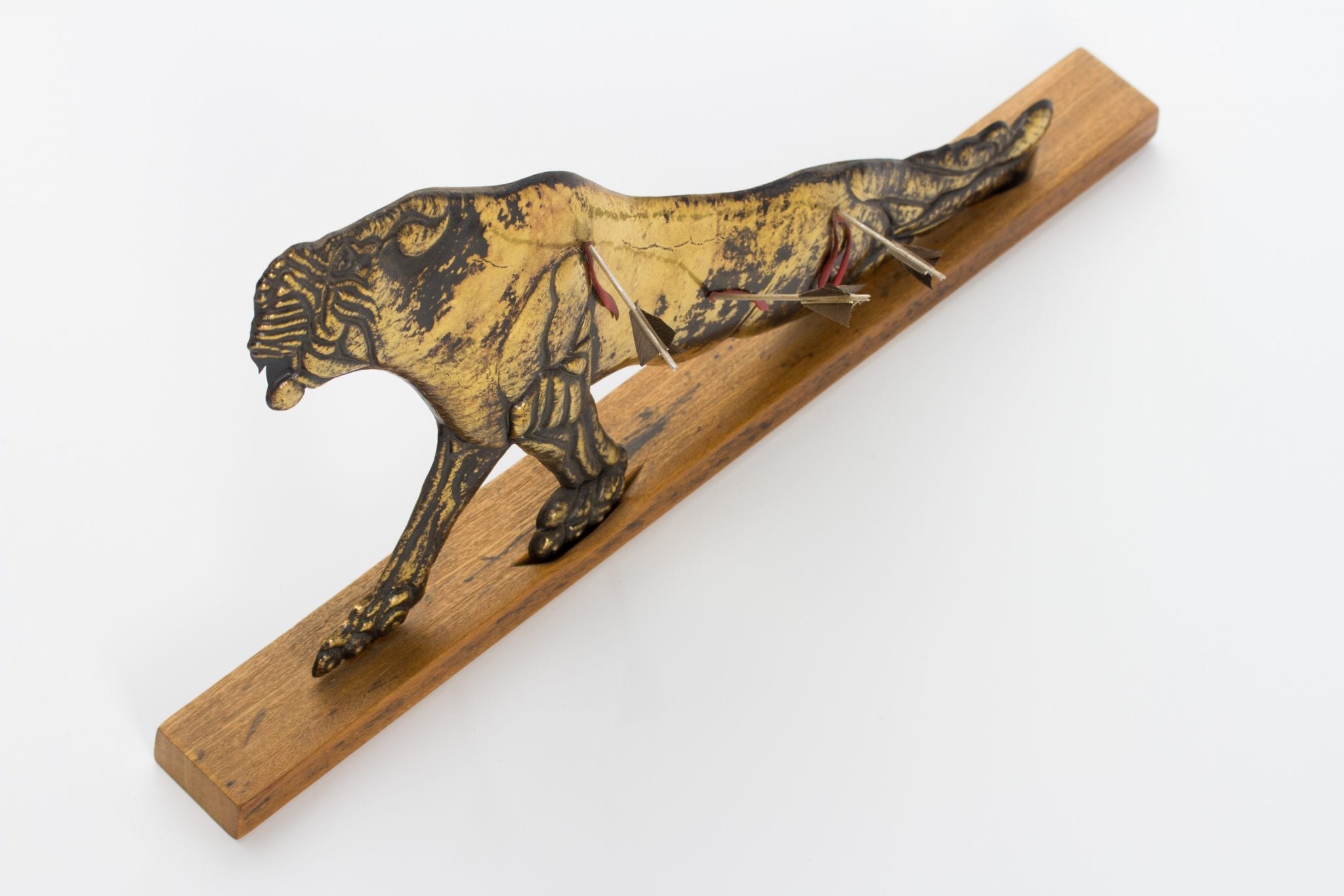 Lioness II - Brass Bitumen Oak, movable arrows, by Charles Atkinson of Atkinson-art.co.uk, Cornwall, England, UK