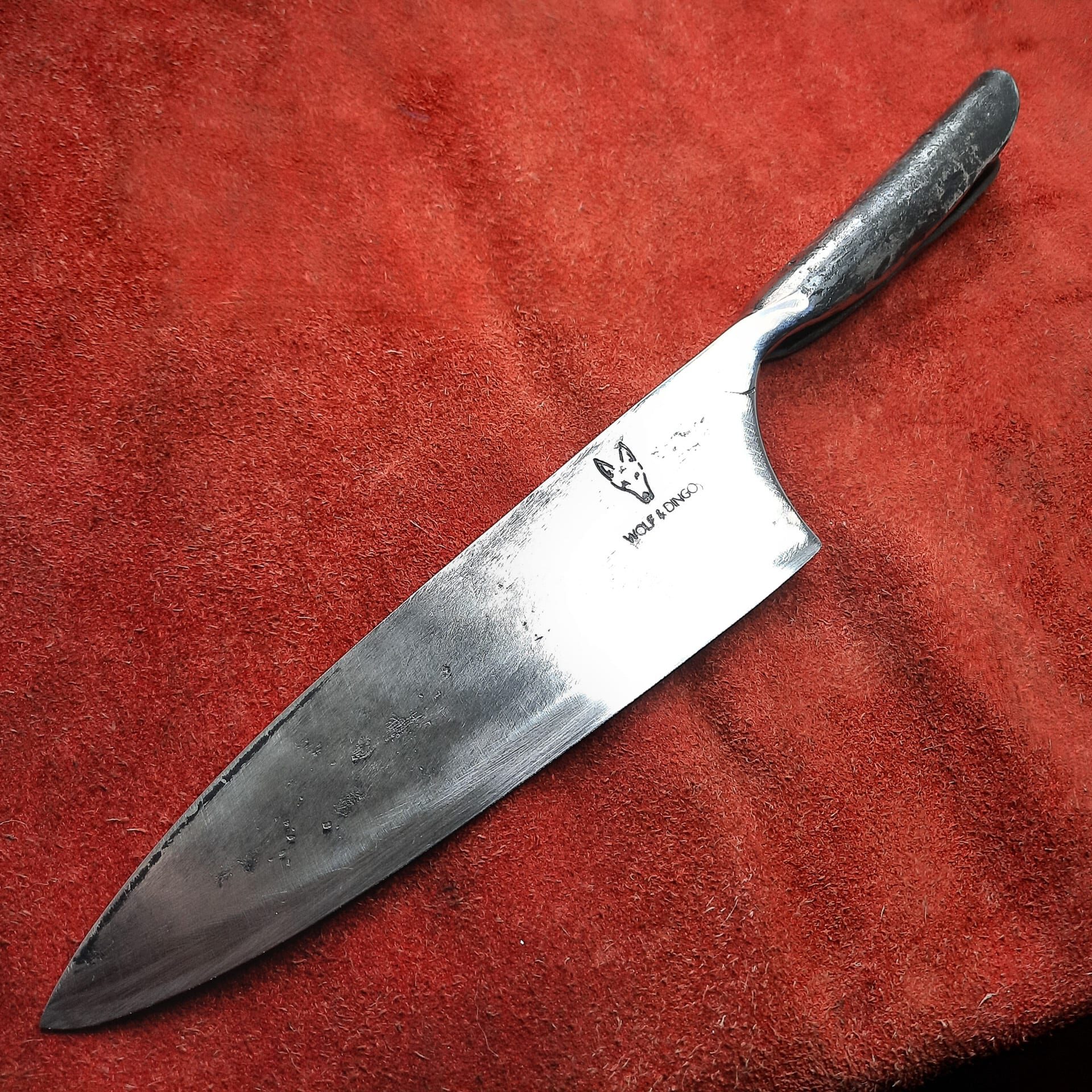 Ruby Kollell 175 - Not Dead Yet - Cornish Chef Knives for Valhalla - Forged by hand on Bodmin Moor, one piece of recycled High Carbon Steel, balanced, sharp as a razor - Wolf and Dingo.co.uk