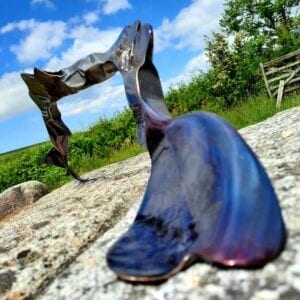 Fighting Fish l - Sculpture - One piece of Forged Steel, Polished then Blued by Charles Atkinson of Atkinson-art, Cornwall, England, UK