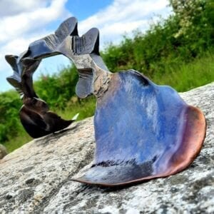 Fighting Fish ll - Sculpture - One piece of Forged Steel, Polished then Blued by Charles Atkinson of Atkinson-art, Cornwall, England, UK